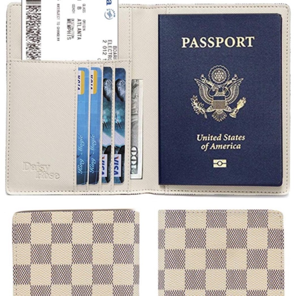 - LUX Cream checkered RFID Passport Holder …NEW - Picture 2 of 8